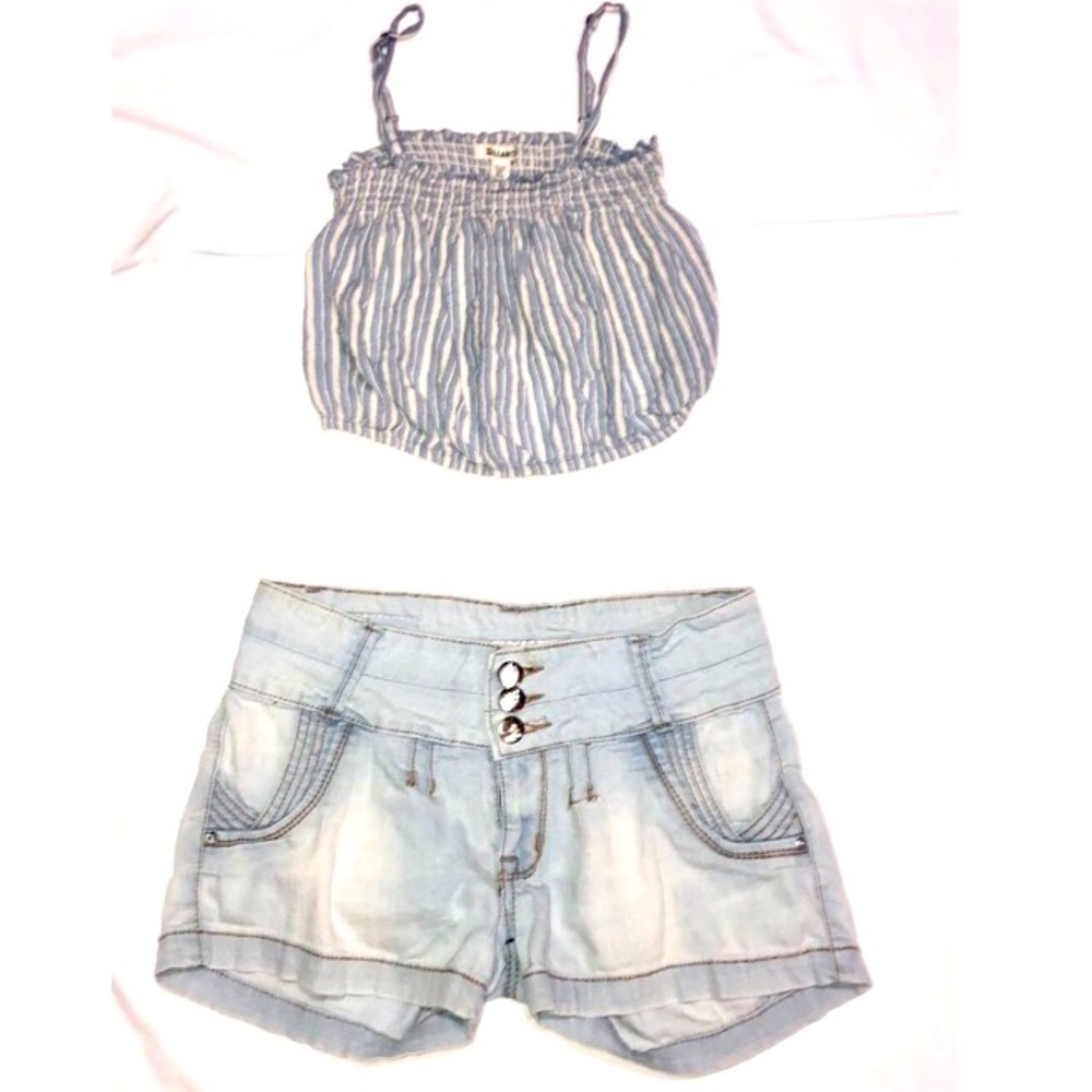 Billabong blue & white striped crop tank top and Jean shorts Small/7